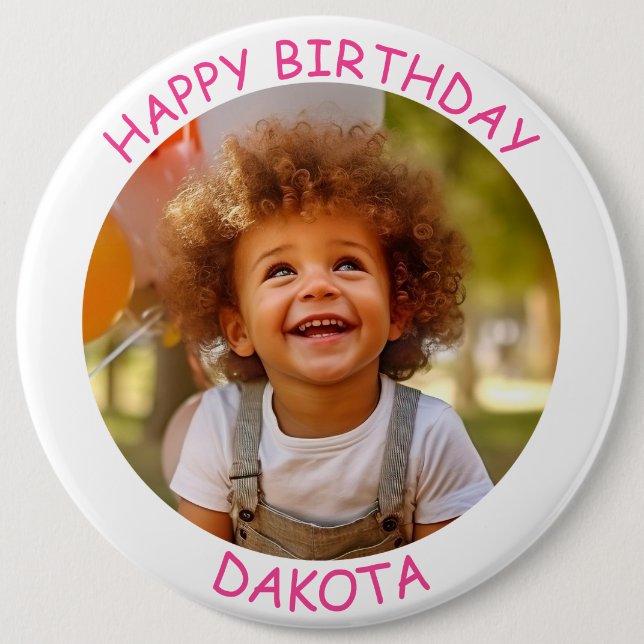 Badge Rond 15,2 Cm Photo personnalisable et nom Bouton Anniversaire (Devant)