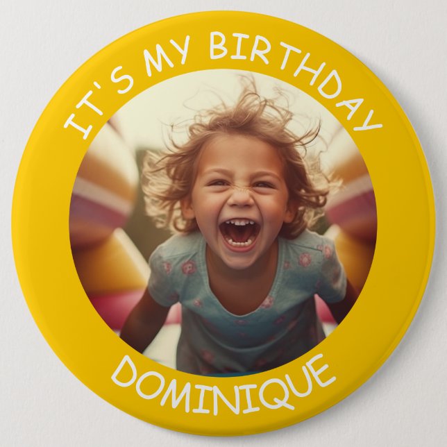 Badge Rond 15,2 Cm Photo personnalisable et nom Bouton Anniversaire (Devant)