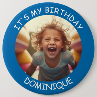 Badge Rond 15,2 Cm Photo personnalisable et nom Bouton Anniversaire
