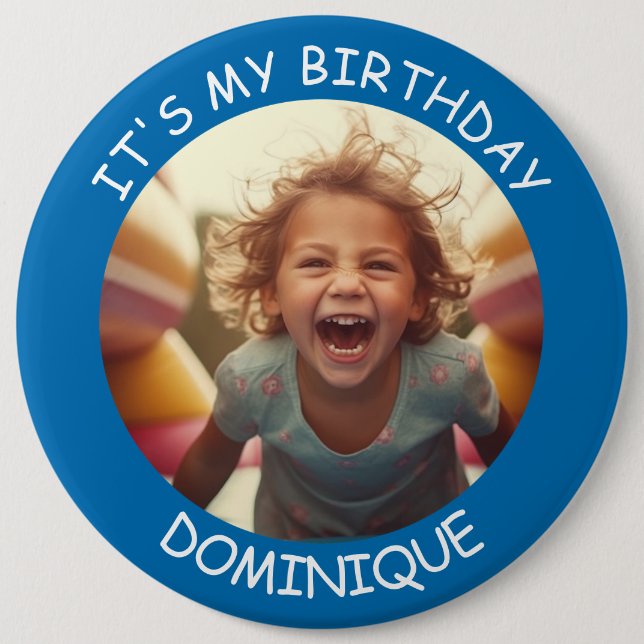 Badge Rond 15,2 Cm Photo personnalisable et nom Bouton Anniversaire (Devant)