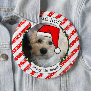 Badge Rond 15,2 Cm Photo personnalisée Noël Père Noël Pet HO HO HO HO