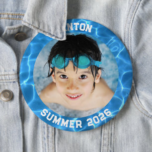 Badge Rond 15,2 Cm Photo Sport Aqua Blue Pool Frame