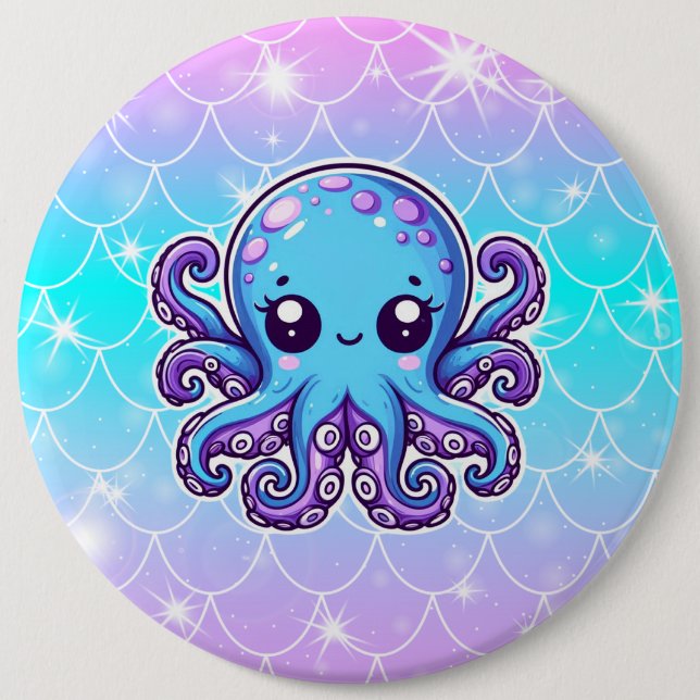 Badge Rond 15,2 Cm Pieuvre bleue mignonne (Devant)