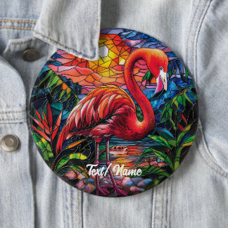Badge Rond 15,2 Cm Pinceau de design en verre Flamant rose rose