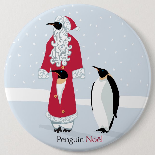 Badge Rond 15,2 Cm Pingouin Noel (Devant)