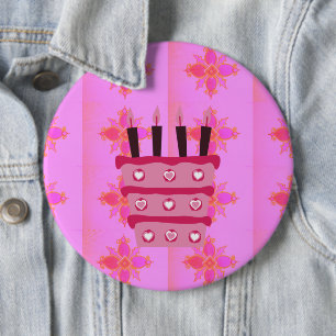 Badge Rond 15,2 Cm Pink Bird Cake Art Imprimer
