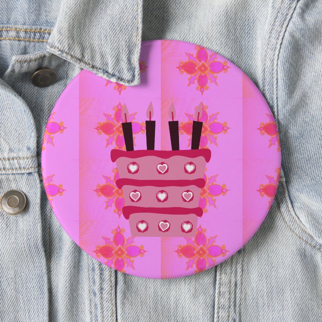 Badge Rond 15,2 Cm Pink Bird Cake Art Imprimer (En situation)