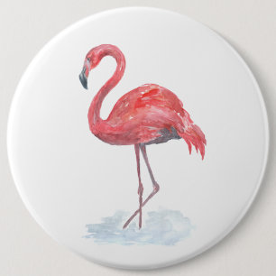 Badge Rond 15,2 Cm Pink Flamingo, watercolor .