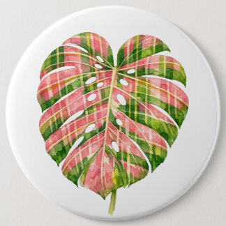 Badge Rond 15,2 Cm Pink Tartan Scottish Monstera Watercolour Botanic
