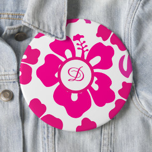 Badge Rond 15,2 Cm Pink tropical Hawaii Hibiscus motif floral
