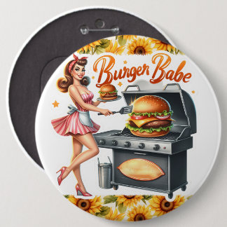 Badge Rond 15,2 Cm Pinup Lady Vintage Pinback Pins Burger Babe
