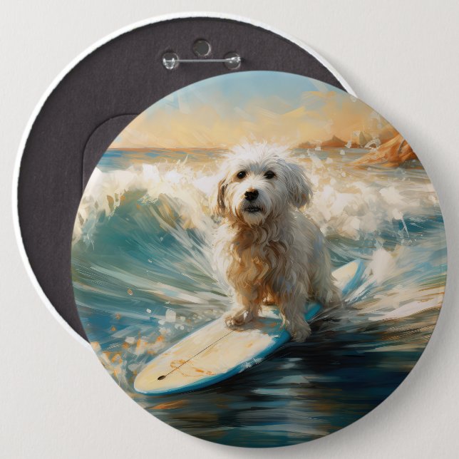 Badge Rond 15,2 Cm Plage de Coton De Tulear Peinture de surf (Devant & derrière)