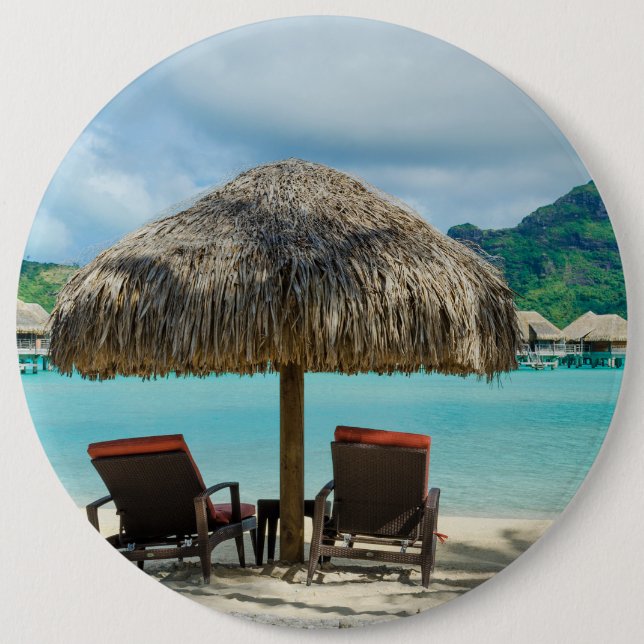 Badge Rond 15,2 Cm Plage sur le bouton de Bora Bora (Devant)