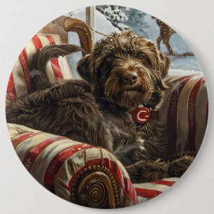 Badge Rond 15,2 Cm Pointeur à poils durs Griffon Chien Festif de Noël