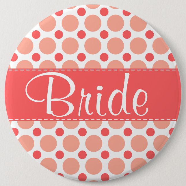 Badge Rond 15,2 Cm Pois tendance rose et corail (Devant)