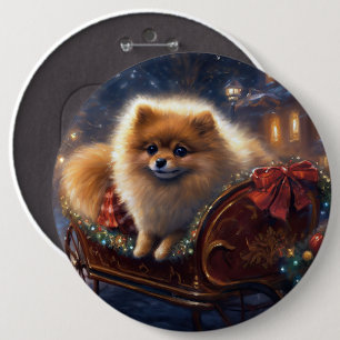 Badge Rond 15,2 Cm Pomeranian Fêtes de Noël Brossé