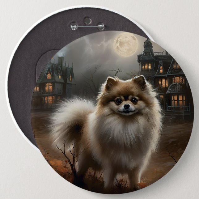 Badge Rond 15,2 Cm Pomeranian Halloween Épouvantable (Devant & derrière)