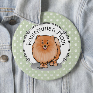 Badge Rond 15,2 Cm Pomeranian Maman Pom Maman (rouge orange) Mignonne