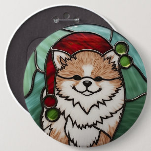 Badge Rond 15,2 Cm Pomeranian Vitrail de Noël