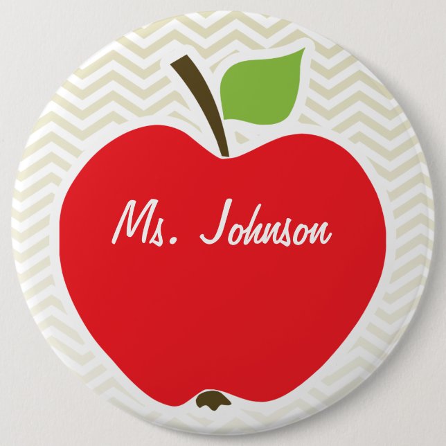 Badge Rond 15,2 Cm Pomme sur Chevron Beige ; zig zag (Devant)