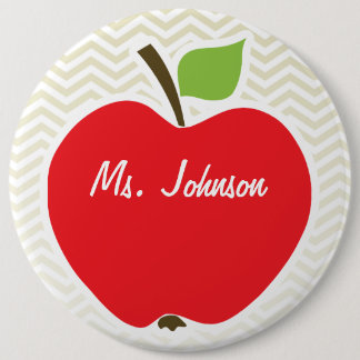 Badge Rond 15,2 Cm Pomme sur Chevron Beige ; zig zag
