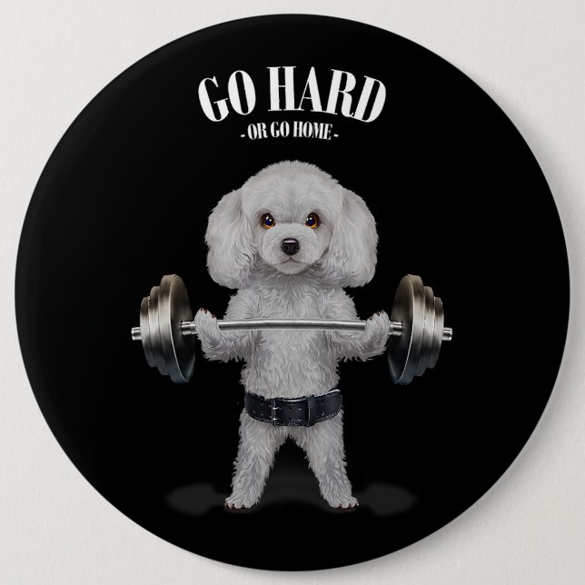 Badge Rond 15,2 Cm Poodle blanc Pog haltérophilie dans Fitness Gym (Devant)