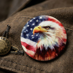 Badge Rond 15,2 Cm Portrait majestueux de l'aigle américain avec le d