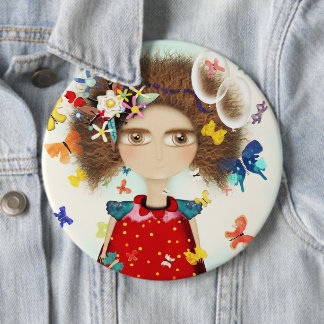Badge Rond 15,2 Cm Poupée de papillons Poupée de cheveux