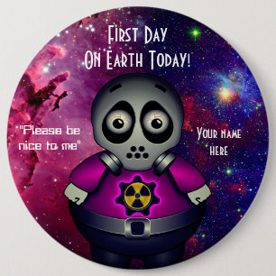 Badge Rond 15,2 Cm Premier Jour Sur Terre, Bouton Arrondi