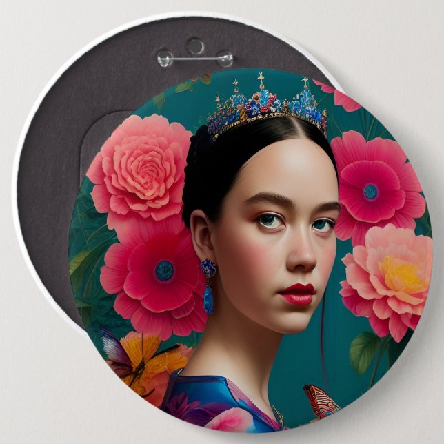 Badge Rond 15,2 Cm Princesse à la tiare bleue (Devant & derrière)