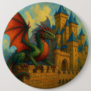 Badge Rond 15,2 Cm Protecteur de château de dragon médiéval