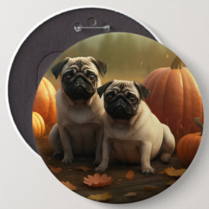 Badge Rond 15,2 Cm Pug Chien de Printemps Automne Délice Citrouille