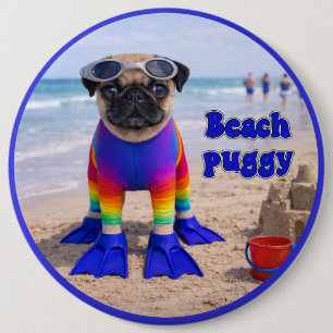 Badge Rond 15,2 Cm Puggy de la plage