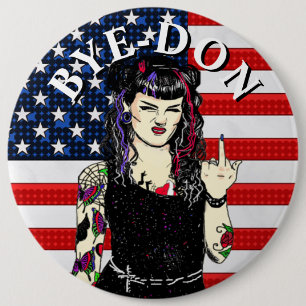 Badge Rond 15,2 Cm Punk Gothic Girl Flipping Bird BYE-DON