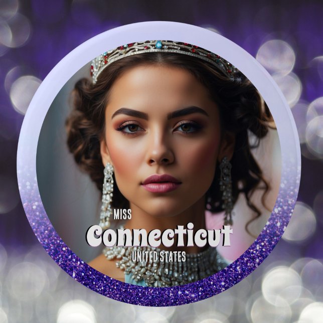 Badge Rond 15,2 Cm Purple Haze Glitz Custom Pageant Bouton Pin (Delightfully dazzling, this pageant button features a purple border to highlight your photo and text)