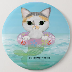 Badge Rond 15,2 Cm Purrmaid mignon avec l'anneau de natation