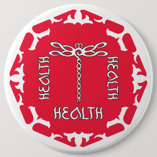 Badge Rond 15,2 Cm Racine du chakra rouge "Santé" Libellule Fond blan