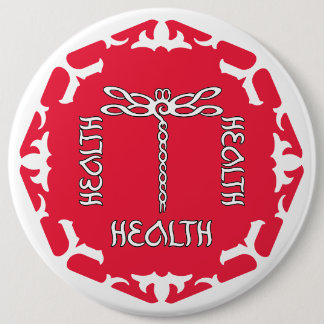 Badge Rond 15,2 Cm Racine du chakra rouge "Santé" Libellule Fond blan