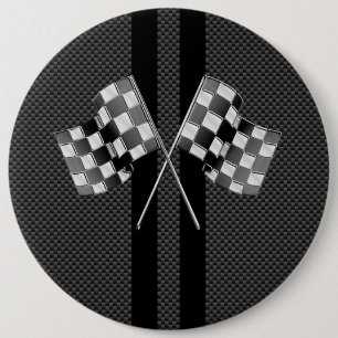 Badge Rond 15,2 Cm Racing Flags Stripes in Carbon Fiber Style Decor
