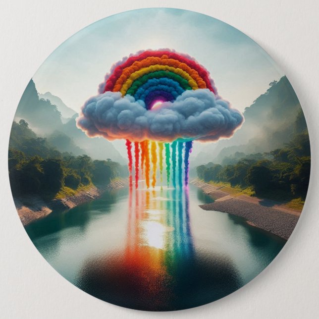 Badge Rond 15,2 Cm "Rainbow Dream : Cloud Over River Button Collectio (Devant)