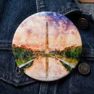 Badge Rond 15,2 Cm Reflet du coucher de soleil aquarelle du Monument 
