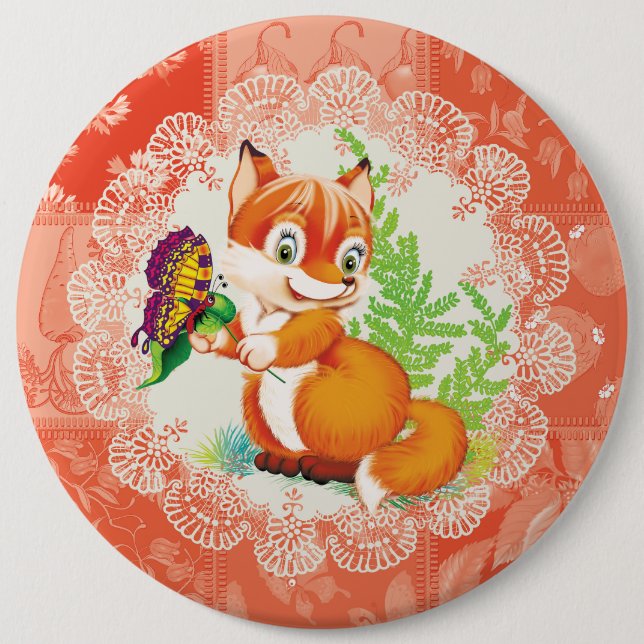 Badge Rond 15,2 Cm renard et papillon (Devant)