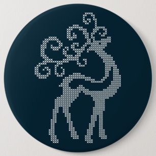 Badge Rond 15,2 Cm Rennes à tricot scandinave de Noël bleu
