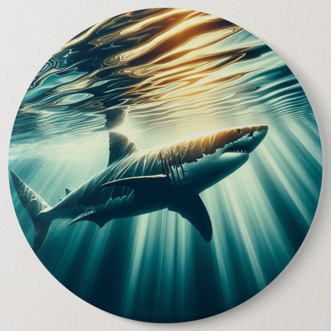 Badge Rond 15,2 Cm Requin dans la mer bleue profonde & soleil (Devant)