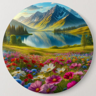 Badge Rond 15,2 Cm Ressort coloré/lac de montagne fleuri