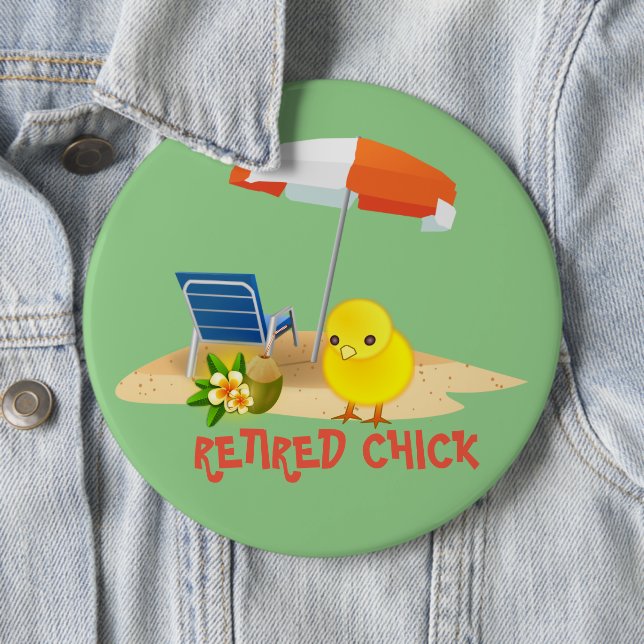 Badge Rond 15,2 Cm Rétired Chick-Beach Scene (En situation)