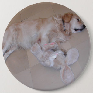 Badge Rond 15,2 Cm Retriever dormant mignon avec lapin de jouet