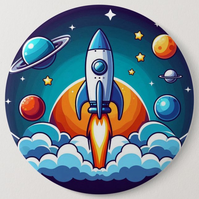 Badge Rond 15,2 Cm Retro, fusée spatiale (Devant)