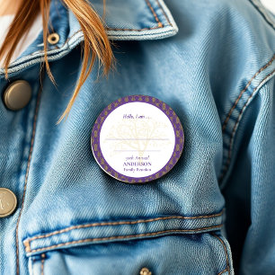 Badge Rond 15,2 Cm Réunion de famille violet or élégant Bonjour