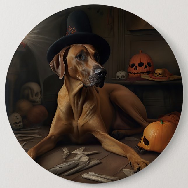 Badge Rond 15,2 Cm Rhodesian Ridgeback Citrouilles Halloween effrayan (Devant)